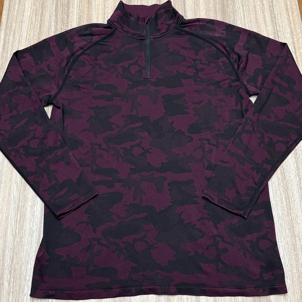 UNRL Rival Quarter Zip Pullover Size Small Men’s Camo Knit Purple & Black